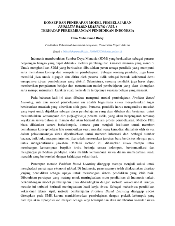 (PDF) KONSEP DAN PENERAPAN MODEL PEMBELAJARAN PROBLEM BASED LEARNING ...