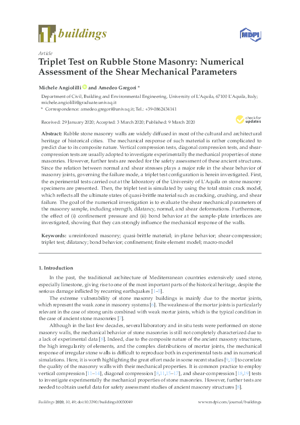 (PDF) Triplet Test on Rubble Stone Masonry Numerical Assessment of the Shear Mechanical