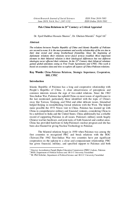(PDF) Pak China Relations in 21st Century a Critical Appraisal20200419 ...