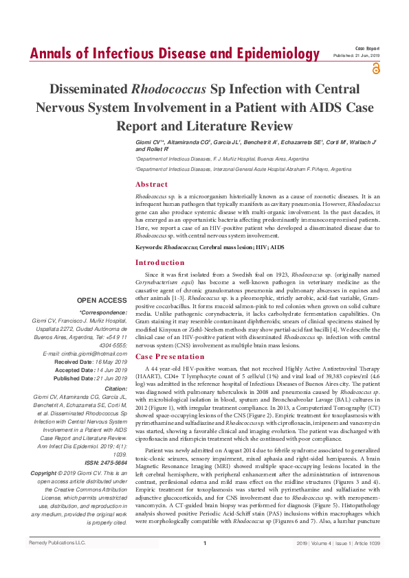 (PDF) Disseminated Rhodococcus sp. infection with central nervous ...