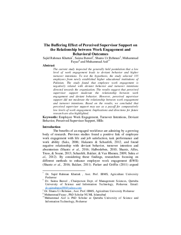 (PDF) The Buffering Effect of Perceived Supervisor Support on the ...