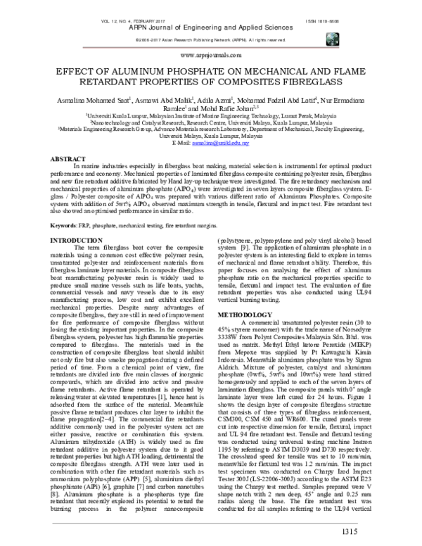 Pdf Effect Of Aluminum Phosphate On Mechanical And Flame Retardant Properties Of Composites Fibreglass Asmalina Mohamed Saat Academia Edu