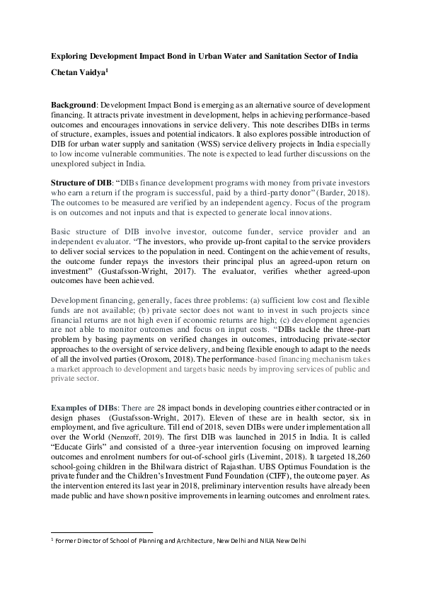 (PDF) Exploring Development Impact Bond in Urban Water and Sanitation ...