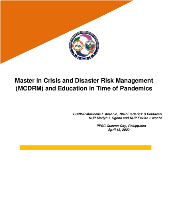 (PDF) Master in Crisis and Disaster Risk Management (MCDRM) and ...