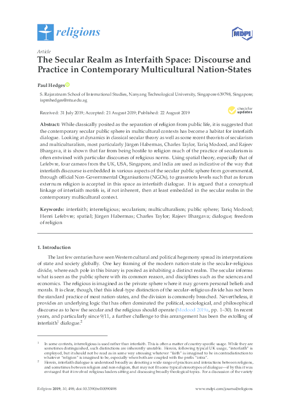 (PDF) The Secular Realm as Interfaith Space: Discourse and Practice in ...