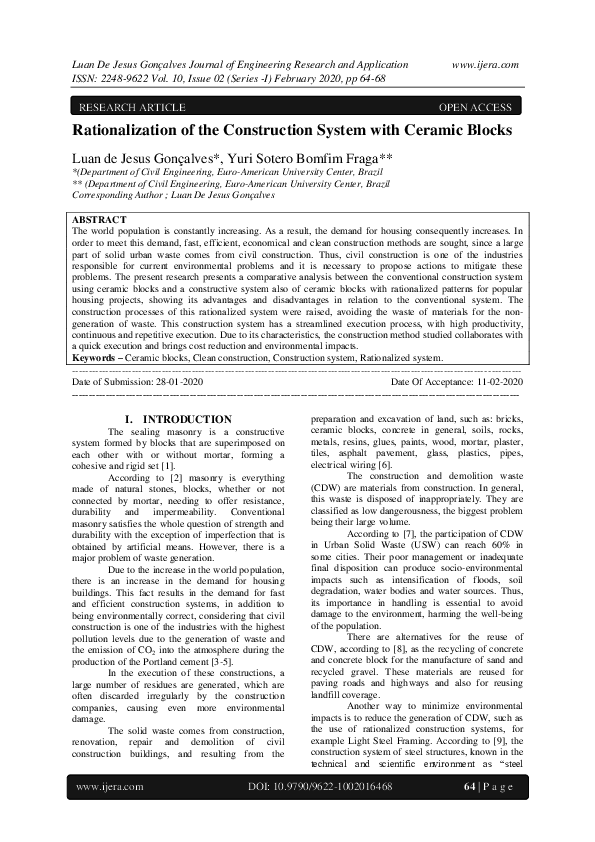 (PDF) Rationalization of the Construction System with Ceramic Blocks