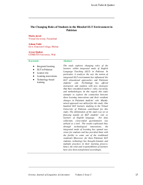 (PDF) The Changing Roles of Students in the Blended ELT Environment in ...