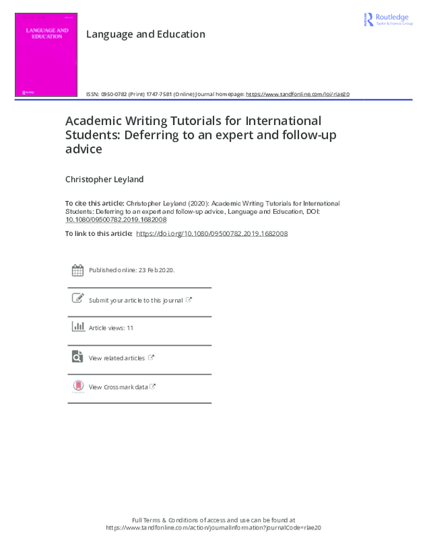 (PDF) Academic Writing Tutorials for International Students Deferring ...