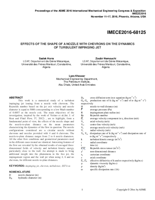 (PDF) EFFECTS OF THE SHAPE OF A NOZZLE WITH CHEVRONS ON THE DYNAMICS OF ...