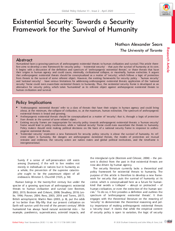 (PDF) Existential Security: Towards a Security Framework for the ...