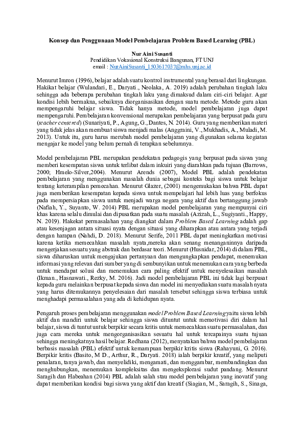 (PDF) Konsep dan Penggunaan Model Pembelajaran Problem Based Learning (PBL