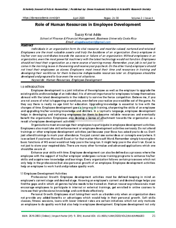 (PDF) Role of Human Resources in Employee Development