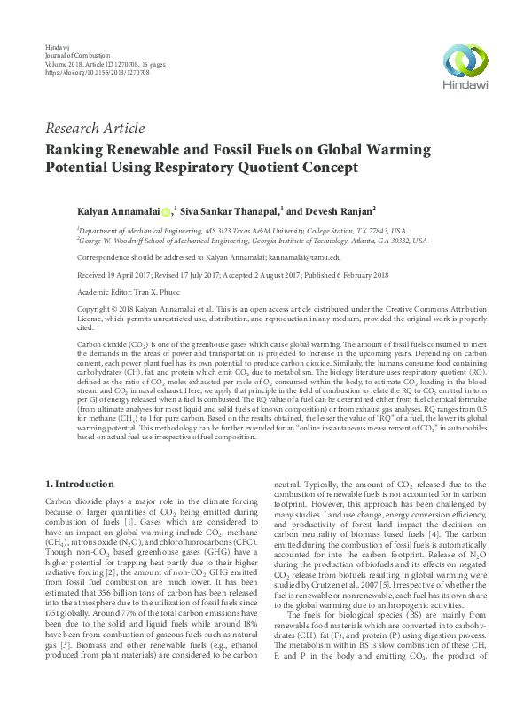 (PDF) Ranking Renewable and Fossil Fuels on Global Warming Potential ...
