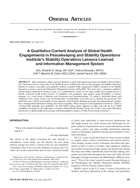(PDF) A Qualitative Content Analysis of Global Health
