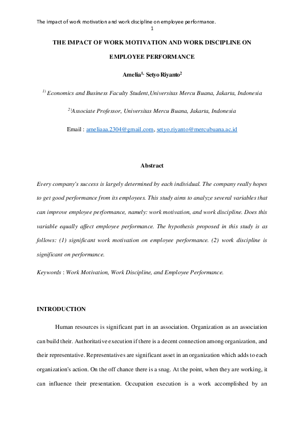 (PDF) THE IMPACT OF WORK MOTIVATION AND WORK DISCIPLINE ON EMPLOYEE ...