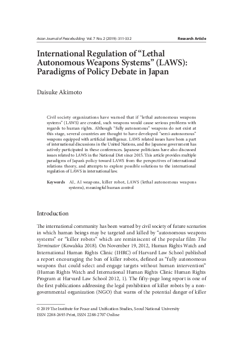 (PDF) International Regulation of "Lethal Autonomous Weapons Systems ...