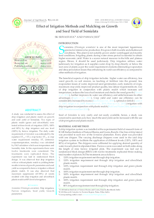 (PDF) Effect of Irrigation Methods and Mulching on Growth and Seed ...