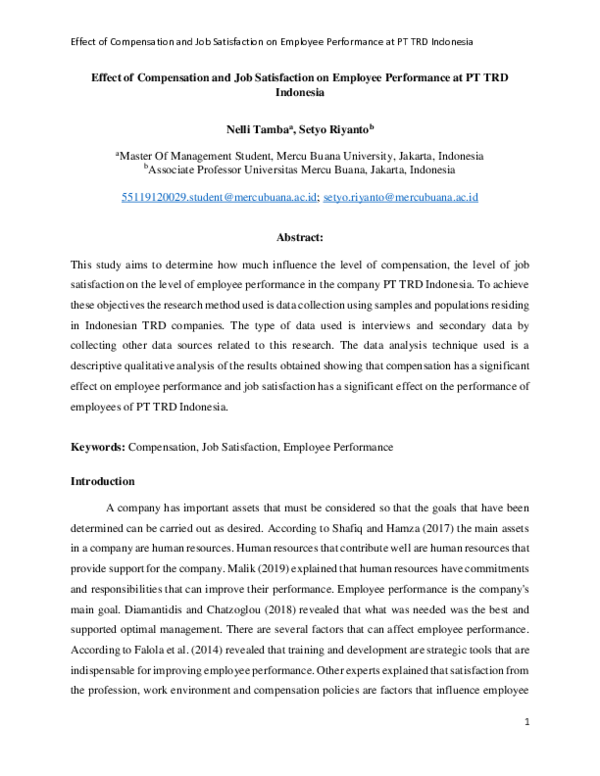 Pdf Effect Of Compensation And Job Satisfaction On Employee Pdf Effect Of Compensation And Job Satisfaction On Employee