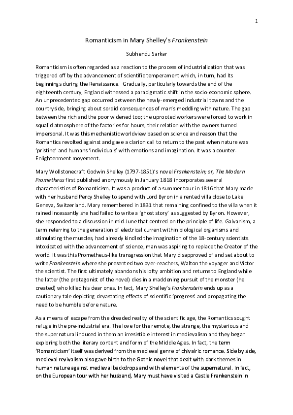 Essay on romanticism in mary shelley39s frankenstein 08 image