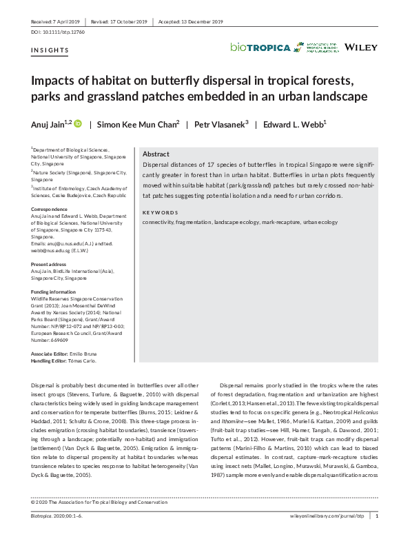 (PDF) Impacts of habitat on butterfly dispersal in tropical forests ...