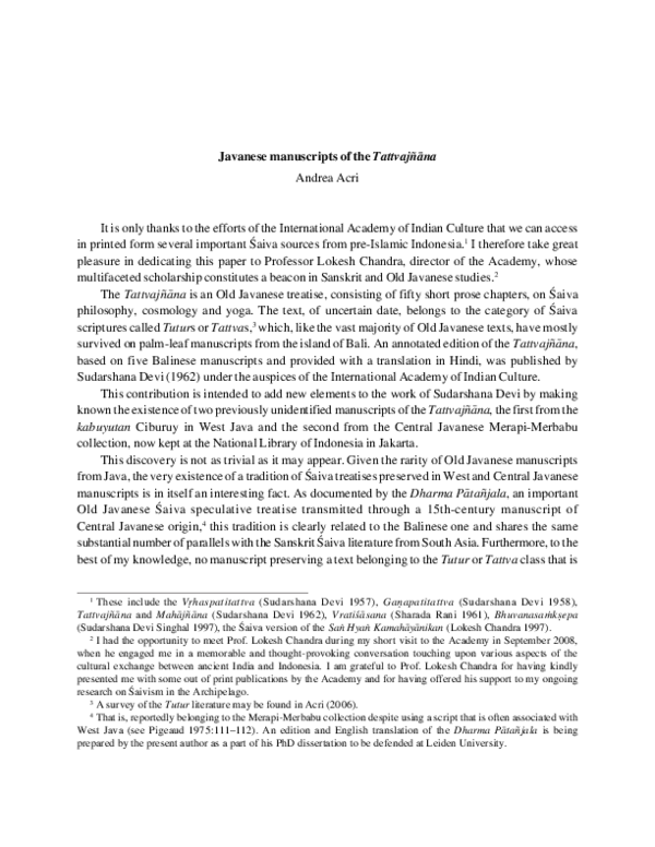 (PDF) 2011. Javanese Manuscripts of the Tattvajñāna