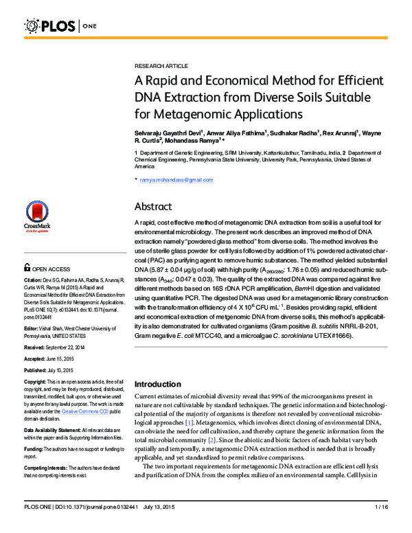 (PDF) A Rapid and Economical Method for Efficient DNA Extraction from ...