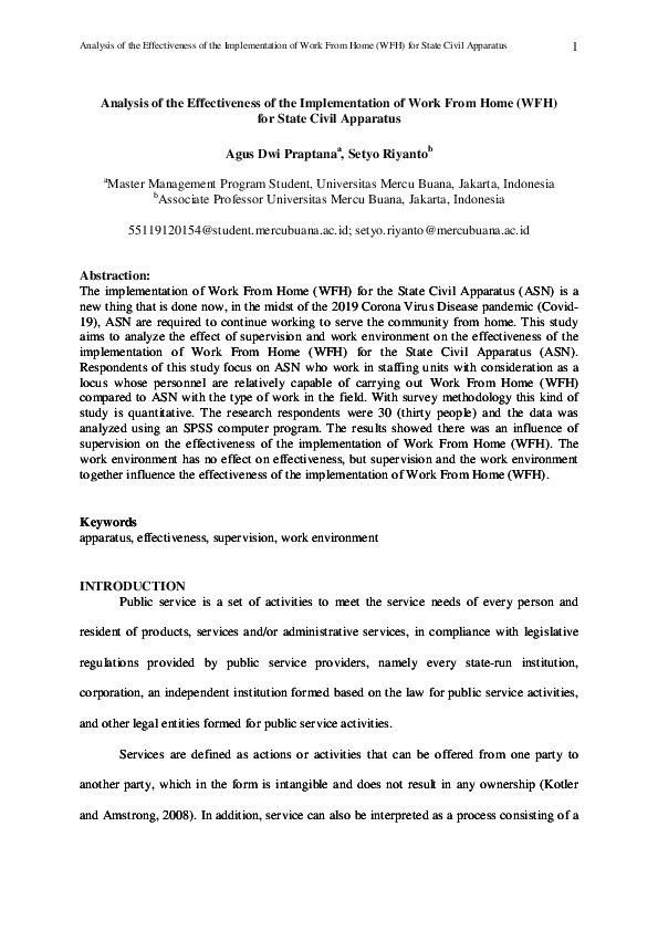 (PDF) Analysis of the Effectiveness of the Implementation of Work From ...