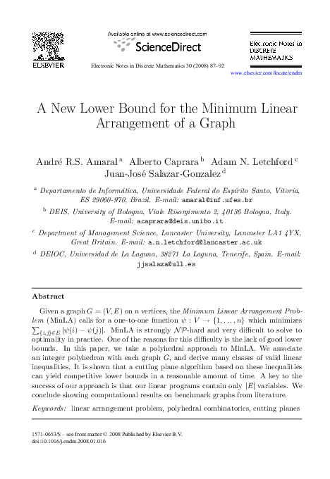 (PDF) A New Lower Bound for the Minimum Linear Arrangement of a Graph
