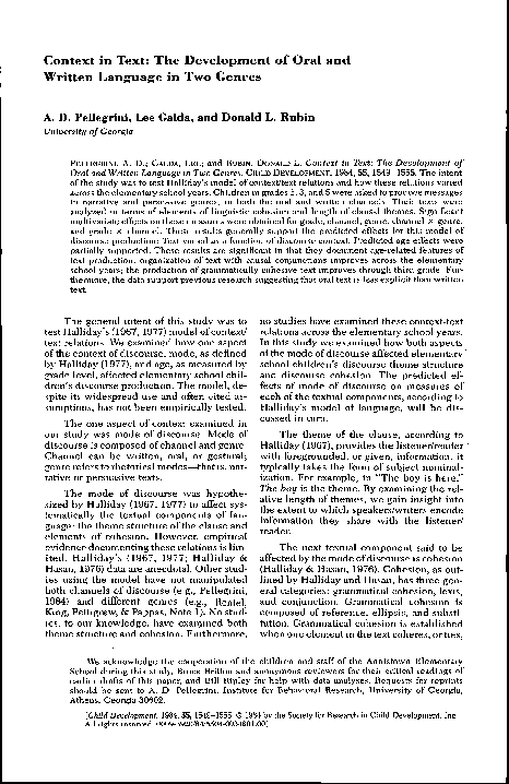 (PDF) Context in Text: The Development of Oral and Written Language in ...