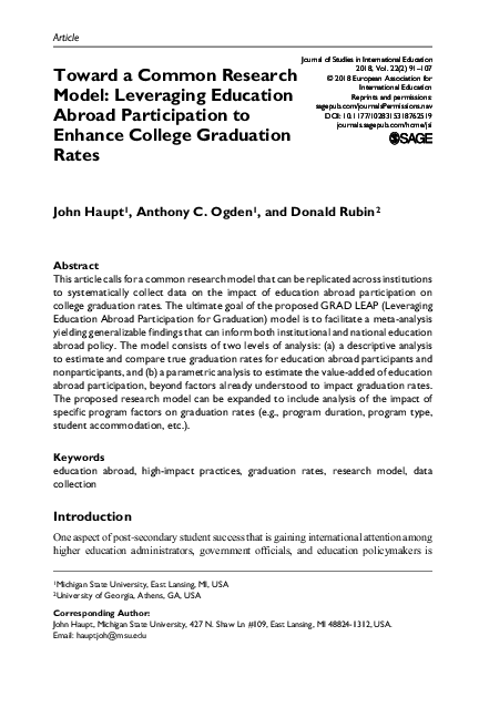 (PDF) Toward a Common Research Model: Leveraging Education Abroad ...