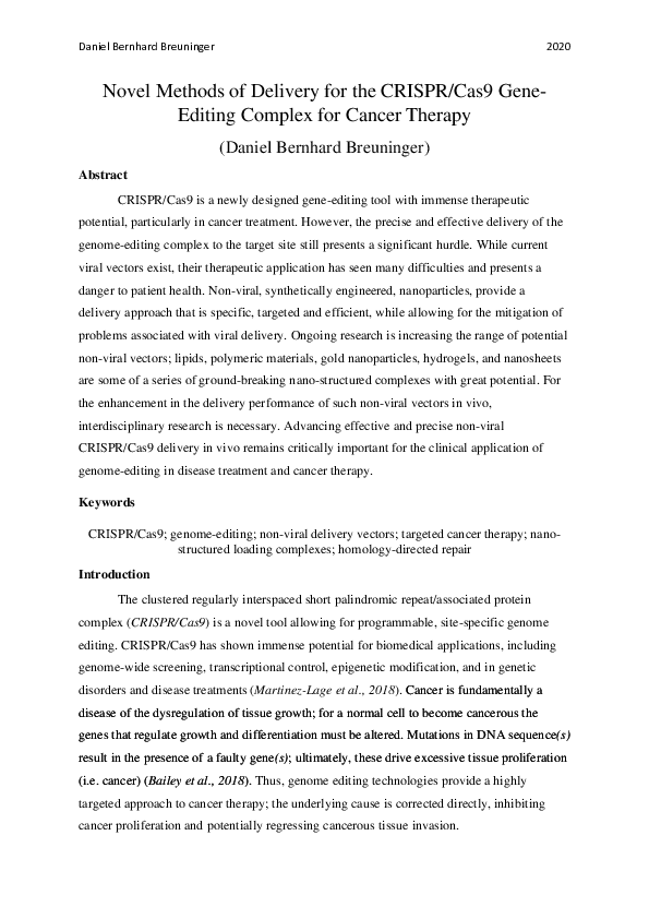 (PDF) Novel Methods of Delivery for the CRISPR/Cas9 Gene- Editing ...