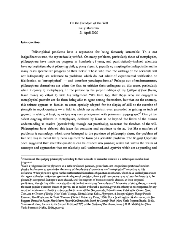 (PDF) On the Freedom of the Will (Philosophy, 90pp.)