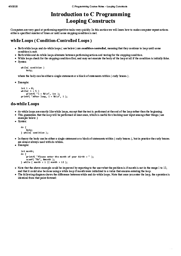 (PDF) Introduction to C Programming Looping Constructs
