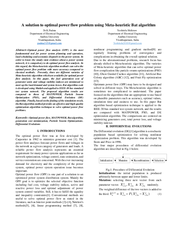 (PDF) A solution to optimal power flow problem using Meta-heuristic Bat ...