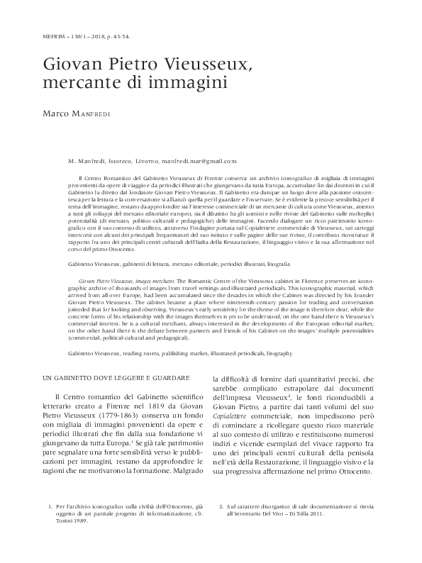 (PDF) Giovan Pietro Vieusseux, mercante di immagini Marco Manfredi