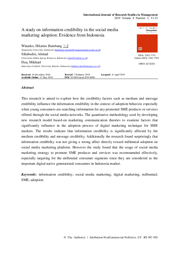(PDF) A study on information credibility in the social media marketing ...