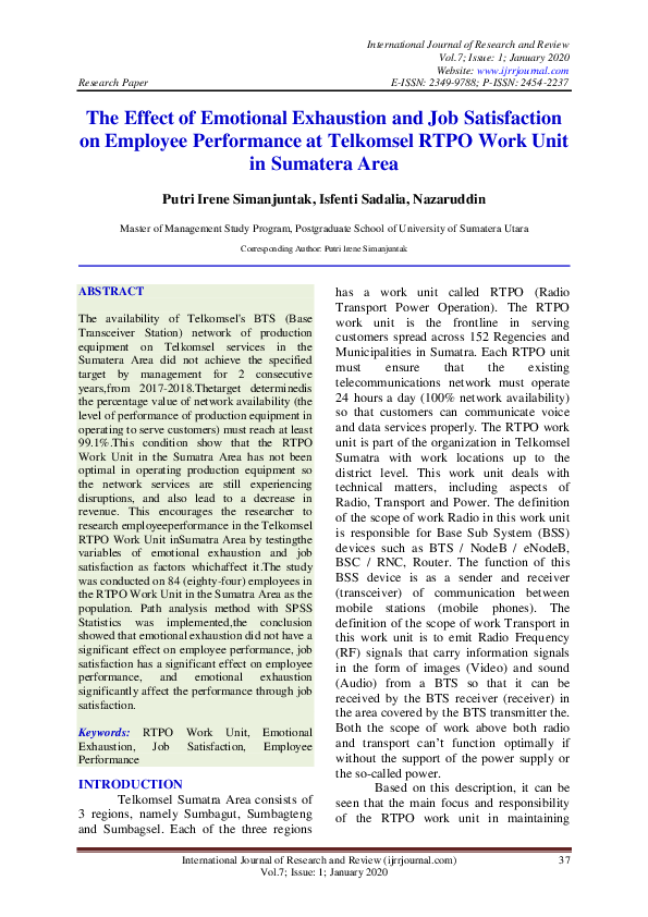 (PDF) The Effect of Emotional Exhaustion and Job Satisfaction on ...
