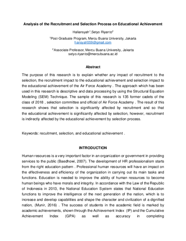 (PDF) Analysis of the Recruitment and Selection Process on Educational ...