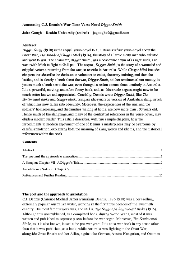 (DOC) Annotating C.J. Dennis’s War-Time Verse Novel 