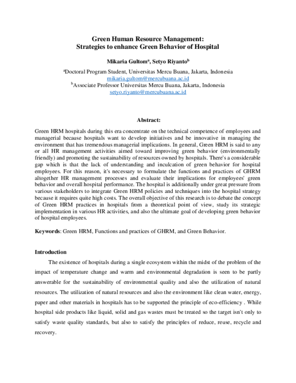 (PDF) Green Human Resource Management: Strategies to enhance Green ...