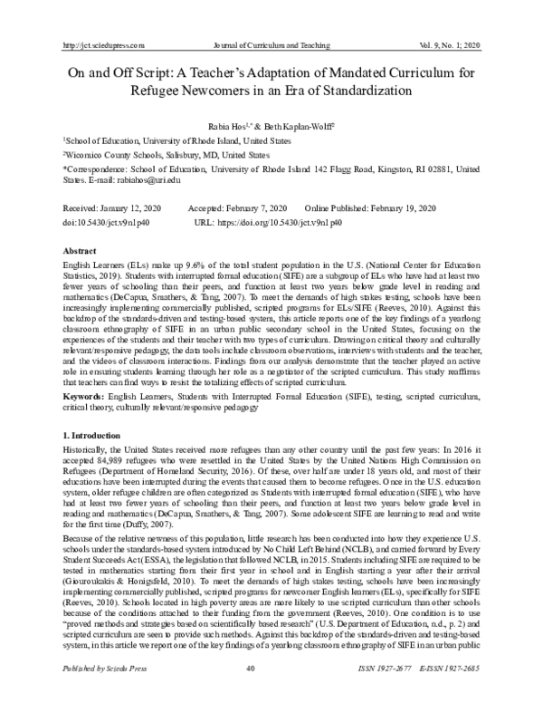  PDF On And Off Script A Teacher s Adaptation Of Mandated Curriculum 