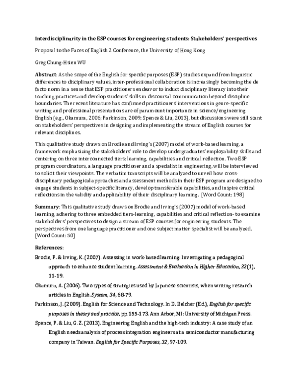 (PDF) Interdisciplinarity in the ESP courses for engineering students ...