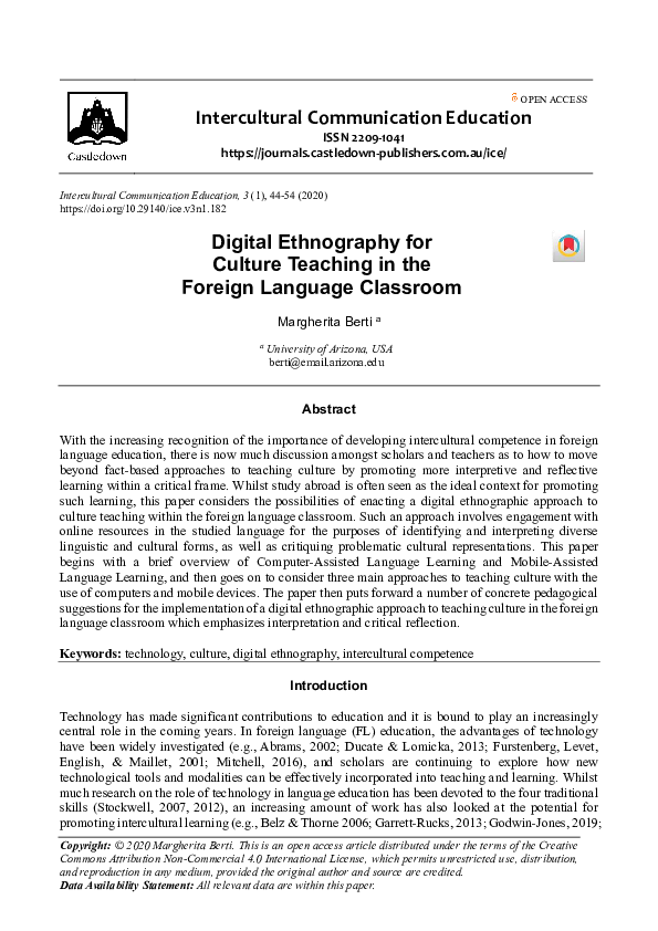 (PDF) Digital Ethnography for Culture Teaching in the Foreign Language ...