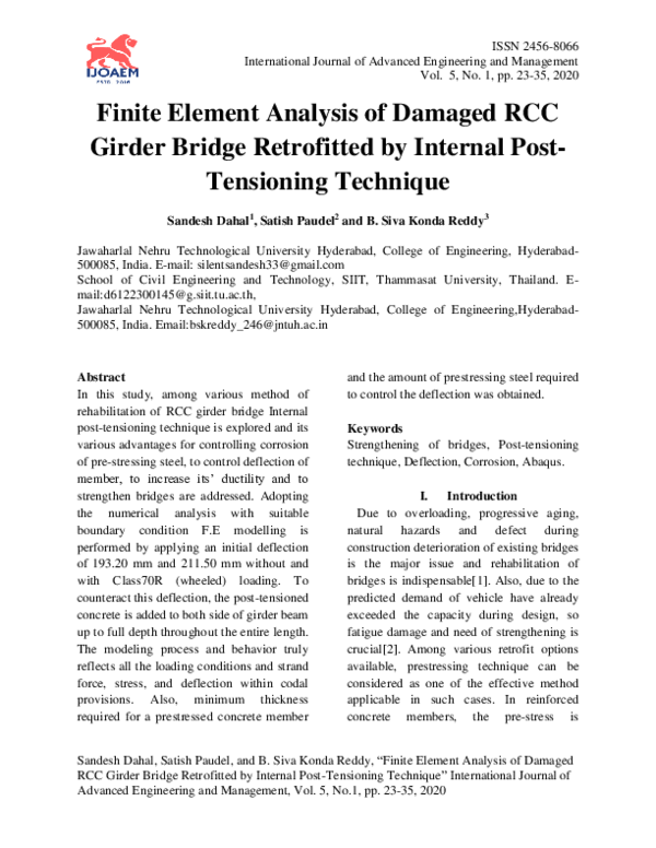 (PDF) Finite Element Analysis of Damaged RCC Girder Bridge Retrofitted ...
