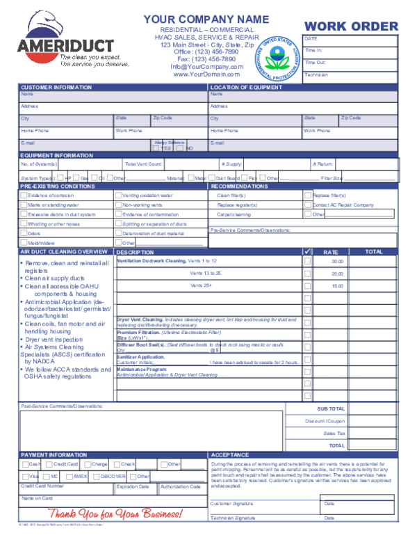 (DOC) Air Duct Cleaning Work Order Word Fillable Form Javier