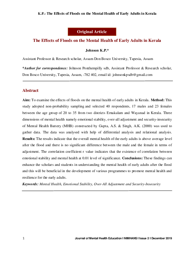 (PDF) The Effects of Floods on the Mental Health of Early Adults in ...