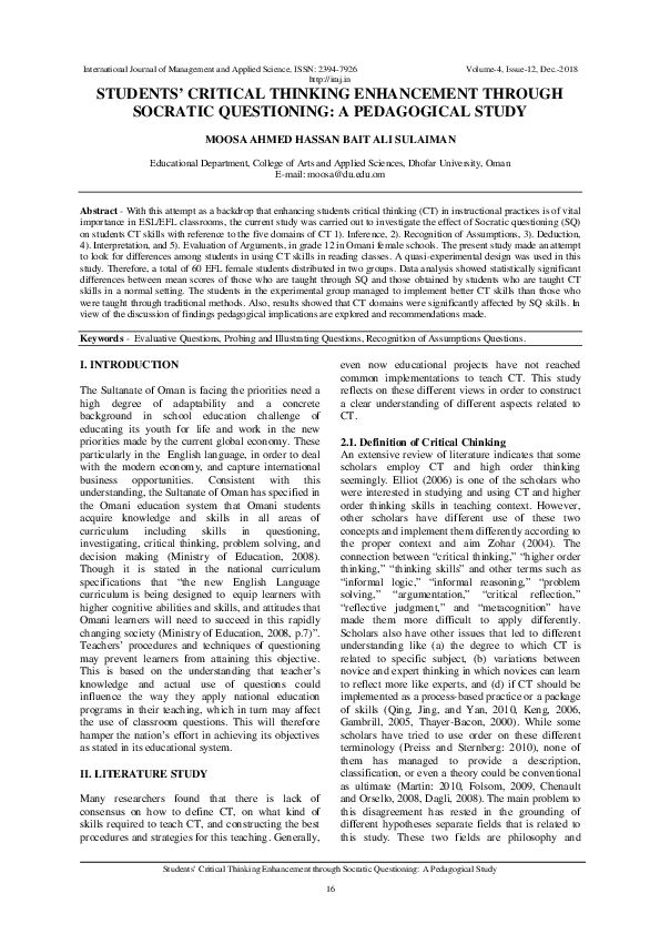 (PDF) STUDENTS CRITICAL THINKING ENHANCEMENT THROUGH