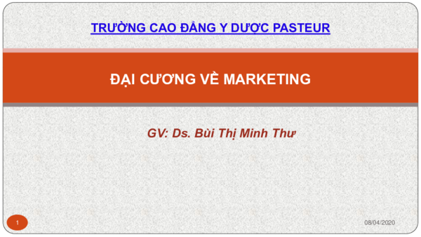 First page of “ĐẠI CƯƠNG VỀ MARKETING TRƯỜNG CAO ĐẲNG Y DƯỢC PASTEUR”
