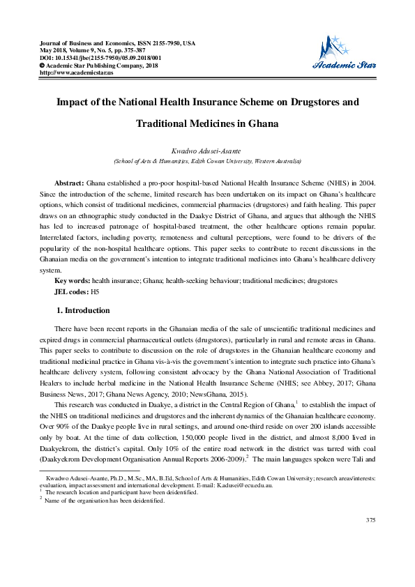 (PDF) Impact of the National Health Insurance Scheme on Drugstores and ...