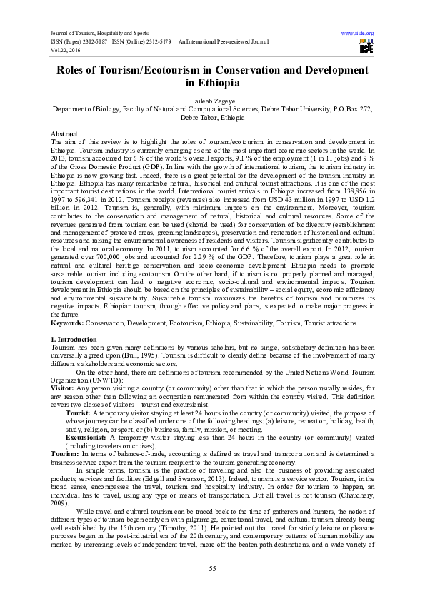  PDF Roles Of Tourism Ecotourism In Conservation And Development In 